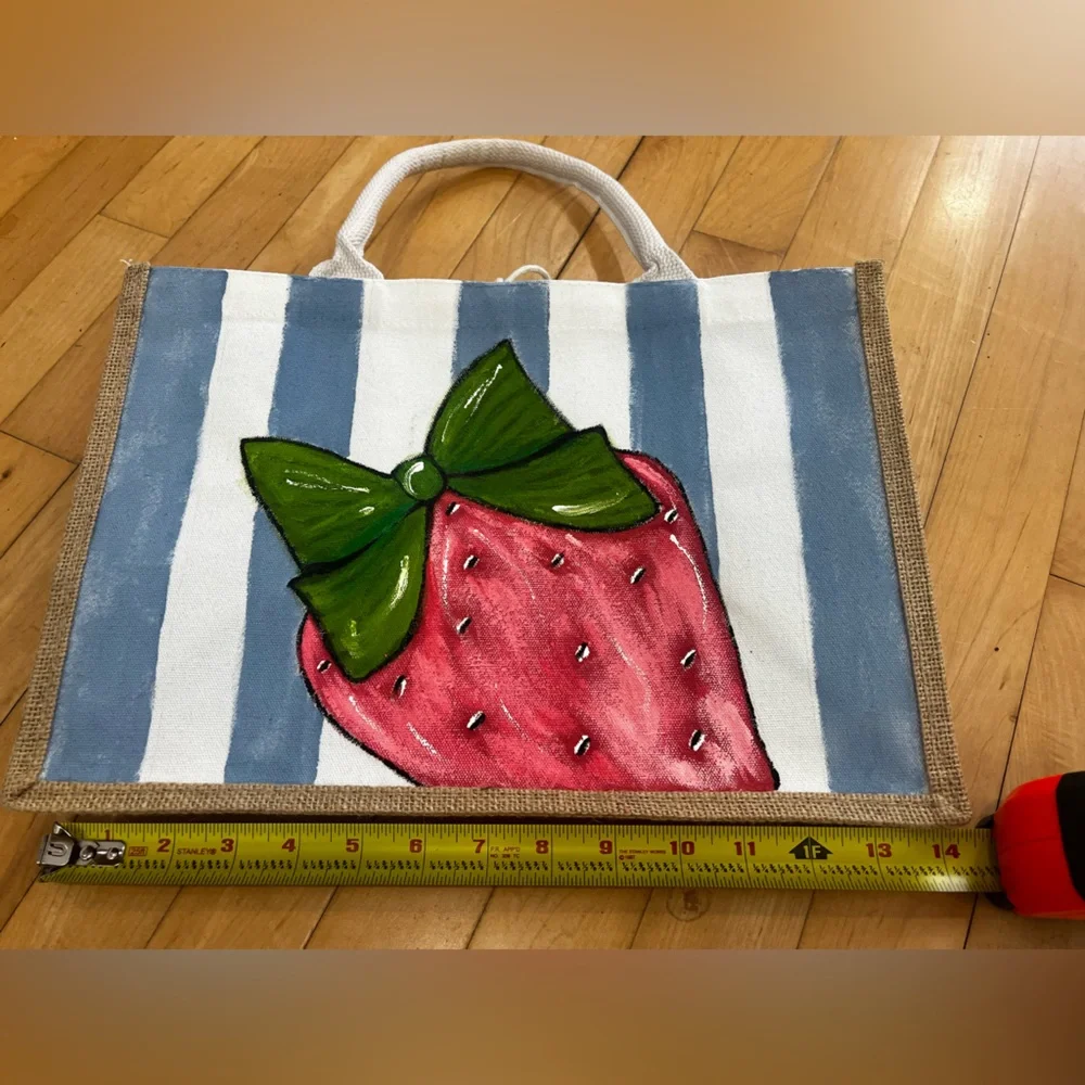 Strawberry Canvas Tote Bag - Green, Red, and Blue - Picture 5 of 8